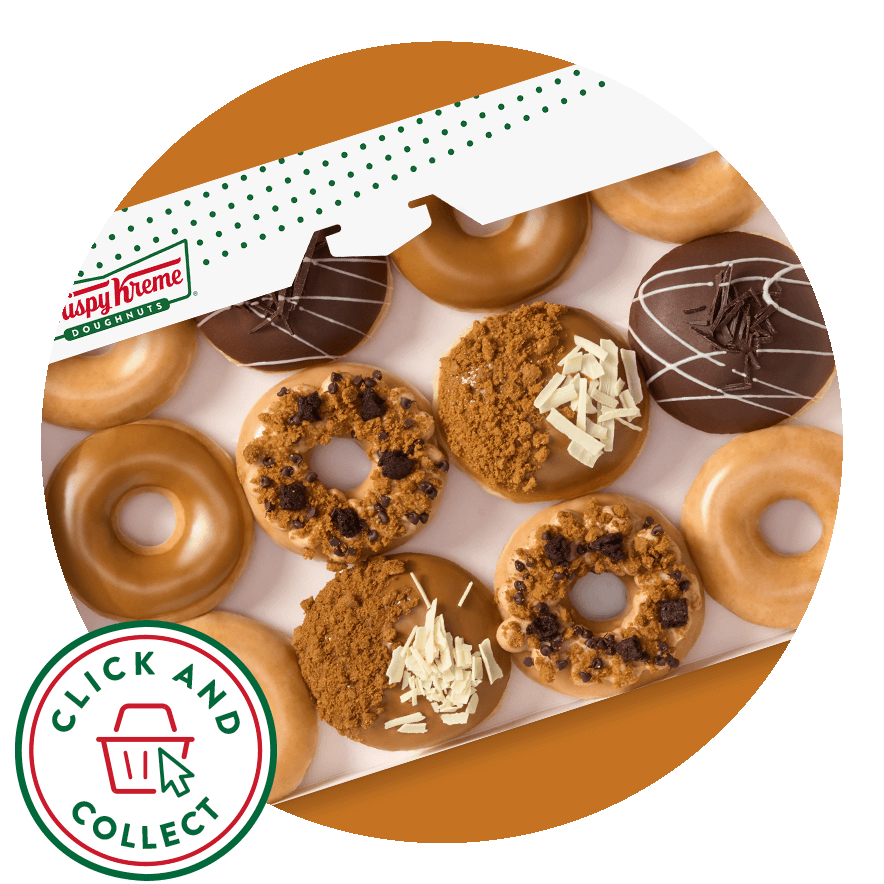 Krispy Kreme Nationwide Delivery Doughnut Dozen with an open window Biscoff Krispy Kreme Nationwide Delivery Doughnut Dozen with an open window Biscoff - click and collect