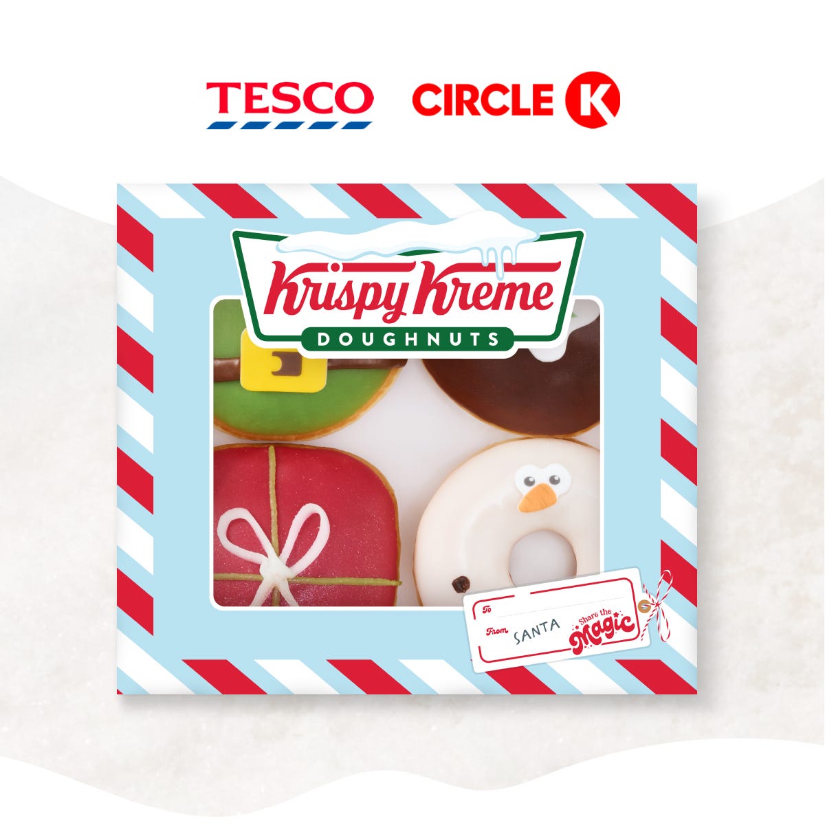 Festive doughnut 4 pack in supermarket Krispy Kreme North Pole 4 pack