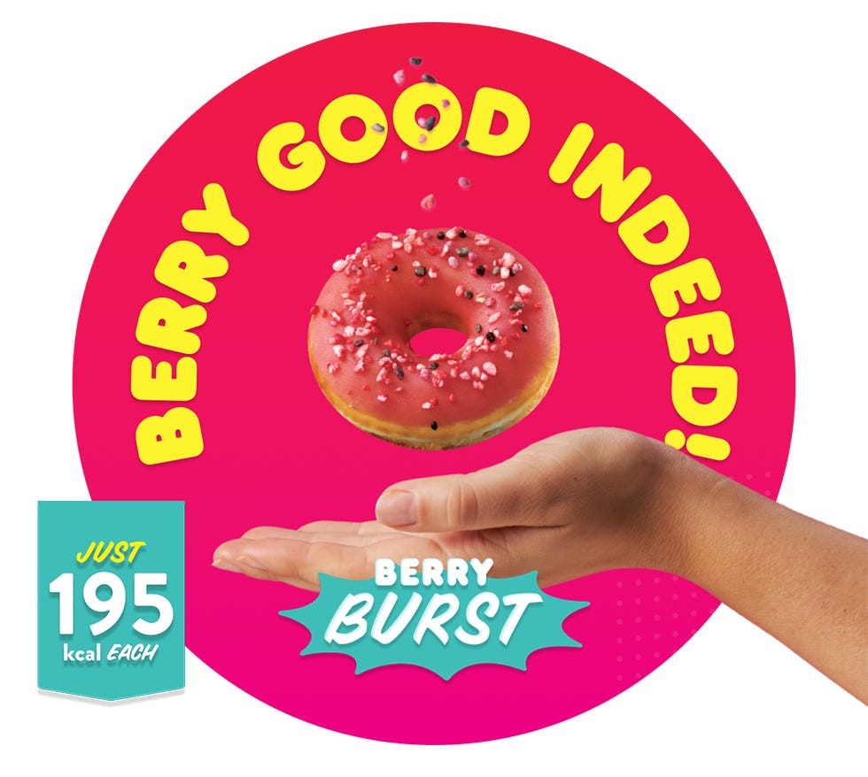 Berry Good Indeed-Berry Burst doughnut, only 195 calories. Low calorie Berry Burst doughnut. Berry Good Indeed. Just 195 calories.